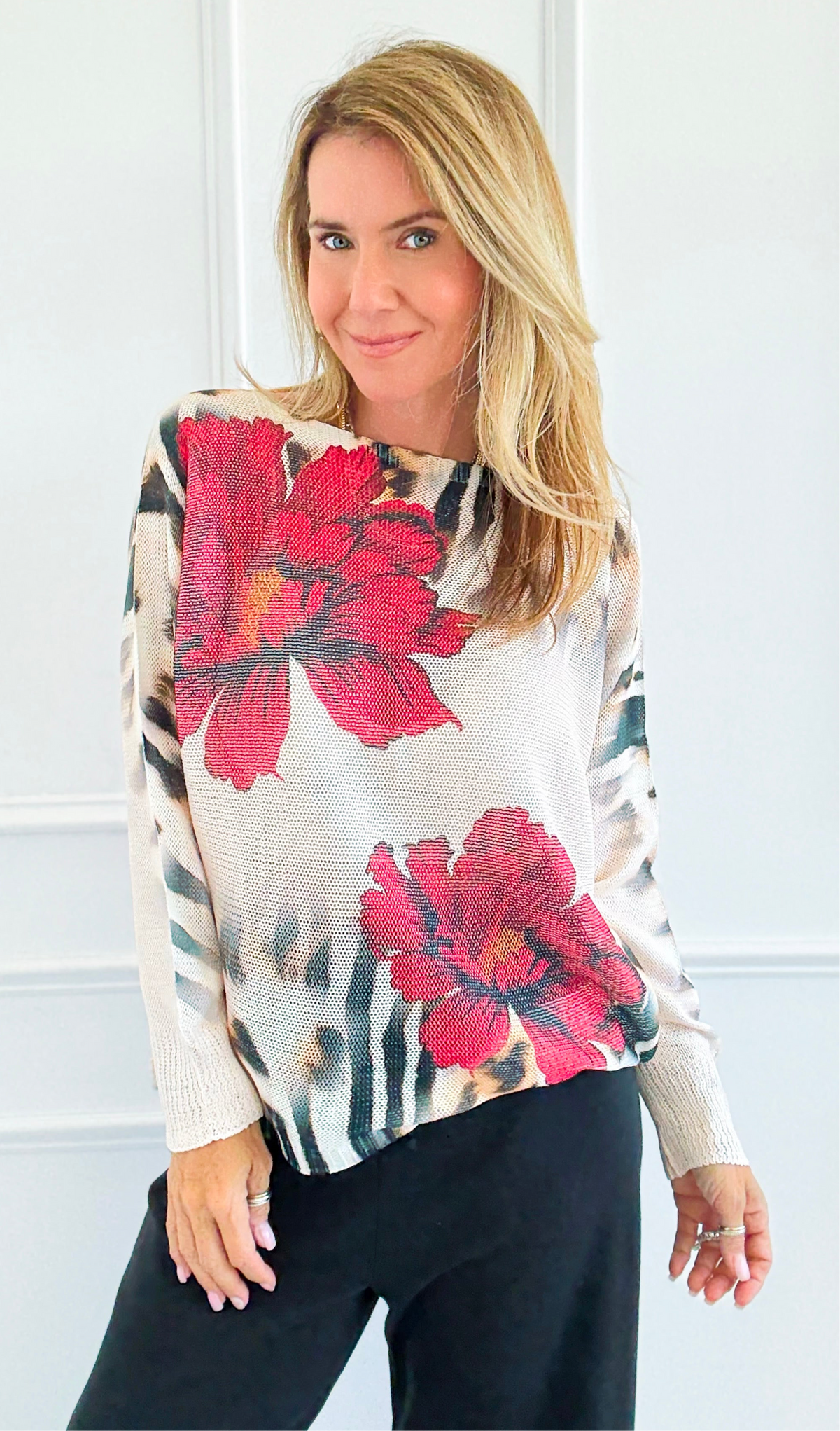Rosso Selvaggio Italian St Tropez Sweater- Wild Rose-140 Sweaters-SORPRESA-Coastal Bloom Boutique, find the trendiest versions of the popular styles and looks Located in Indialantic, FL