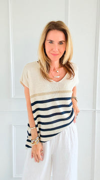 Sailor Stripe Italian Vest- Navy-100 Sleeveless Tops-LY PARIS-Coastal Bloom Boutique, find the trendiest versions of the popular styles and looks Located in Indialantic, FL