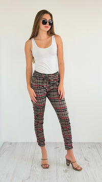 Plaid Wish List Italian Joggers- Dark Taupe-pants-Italianissimo-Coastal Bloom Boutique, find the trendiest versions of the popular styles and looks Located in Indialantic, FL