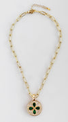 PaperClip Micropave & Emerald Pendant Necklace-230 Jewelry-MILLENX ACCESORIES-Coastal Bloom Boutique, find the trendiest versions of the popular styles and looks Located in Indialantic, FL