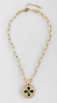 PaperClip Micropave & Emerald Pendant Necklace-230 Jewelry-MILLENX ACCESORIES-Coastal Bloom Boutique, find the trendiest versions of the popular styles and looks Located in Indialantic, FL