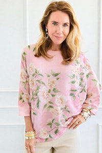Spring Romance Rose St Tropez Short Sleeve Sweater- Pink