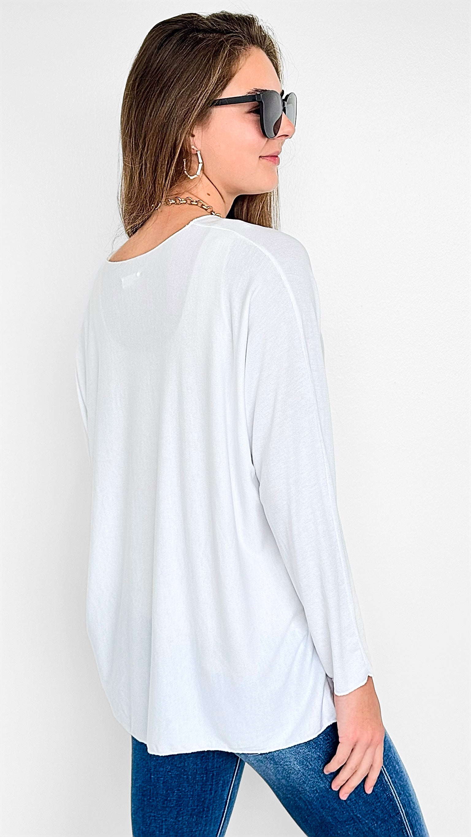 Everyday Luxe Long-Sleeve Italian Top - White-130 Long Sleeve Tops-Italianissimo-Coastal Bloom Boutique, find the trendiest versions of the popular styles and looks Located in Indialantic, FL