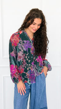 Velvet Bloom Button Down Top-130 Long Sleeve Tops-Jodifl-Coastal Bloom Boutique, find the trendiest versions of the popular styles and looks Located in Indialantic, FL