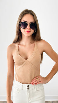 Cross-back Metallic Sweater Tank-100 Sleeveless Tops-MISS LOVE-Coastal Bloom Boutique, find the trendiest versions of the popular styles and looks Located in Indialantic, FL