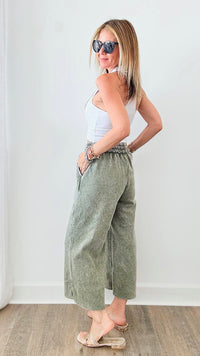 Acid Wash Fleece Palazzo Sweat Pants - Light Olive-170 Bottoms-Zenana-Coastal Bloom Boutique, find the trendiest versions of the popular styles and looks Located in Indialantic, FL