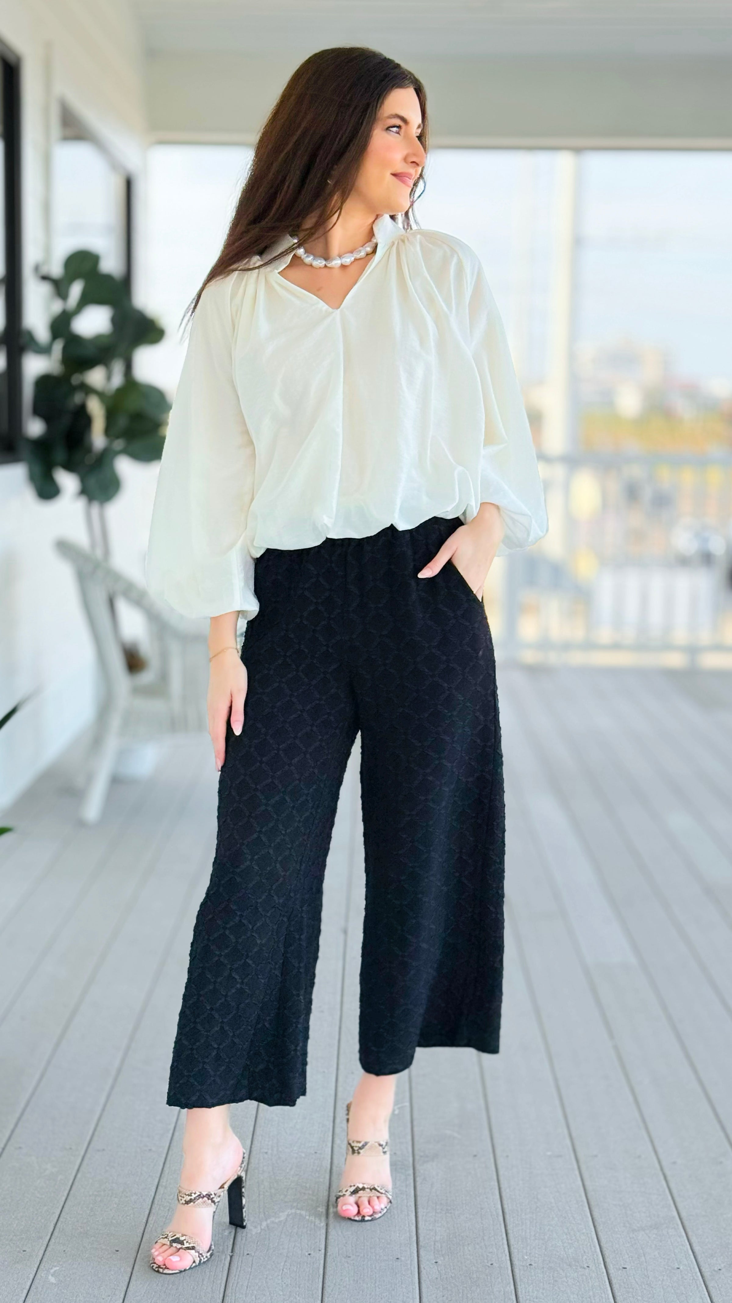 Cloud Nine Split Neck Top - Ecru