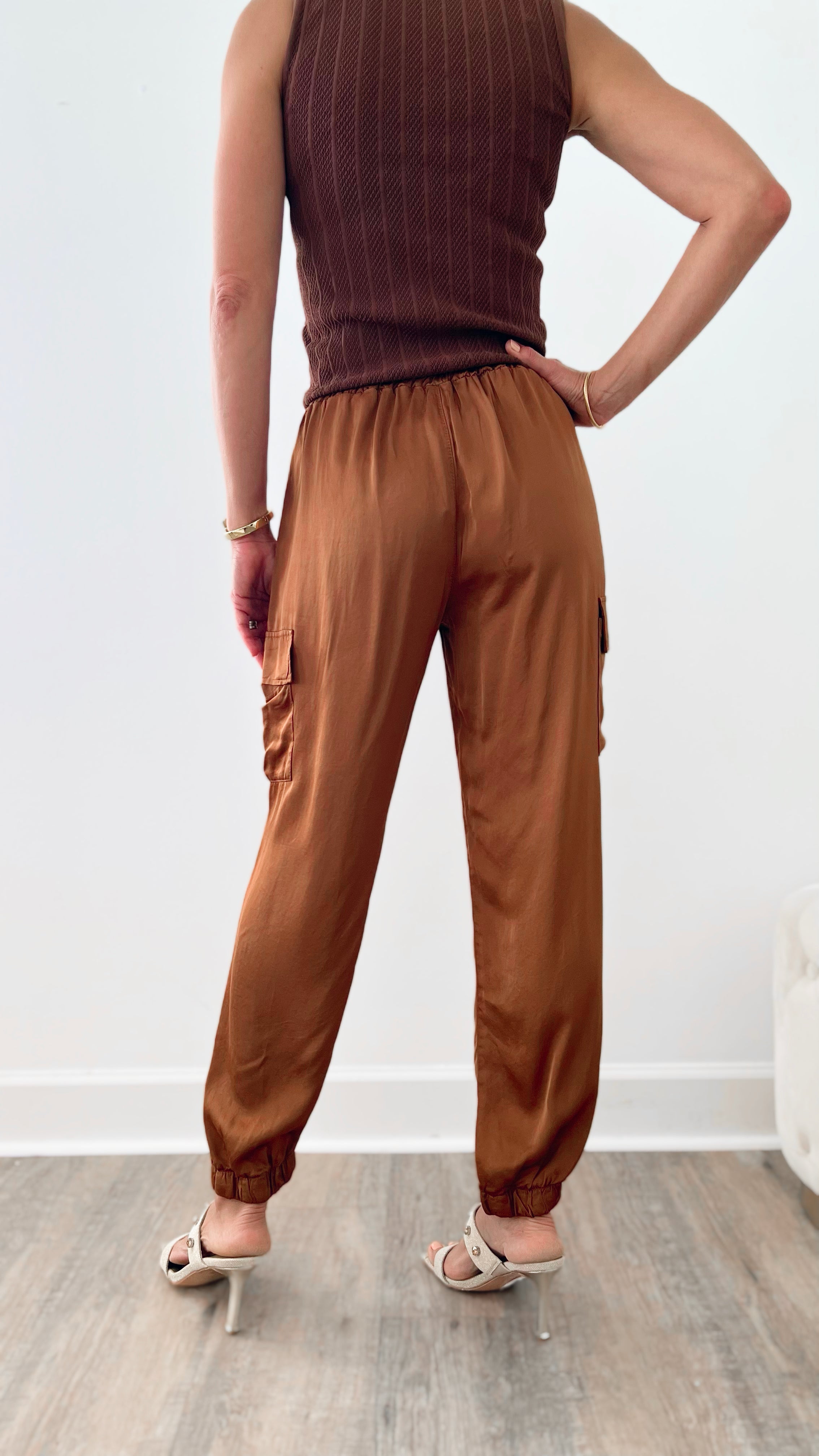 Luxe Look Italian Cargo Joggers - Tobacco-170 Bottoms-Germany-Coastal Bloom Boutique, find the trendiest versions of the popular styles and looks Located in Indialantic, FL