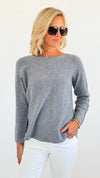 Soho Italian Boatneck Pullover - Dark Gray-140 Sweaters-Italianissimo-Coastal Bloom Boutique, find the trendiest versions of the popular styles and looks Located in Indialantic, FL