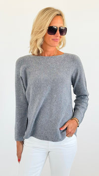 Soho Italian Boatneck Pullover - Dark Gray-140 Sweaters-Italianissimo-Coastal Bloom Boutique, find the trendiest versions of the popular styles and looks Located in Indialantic, FL