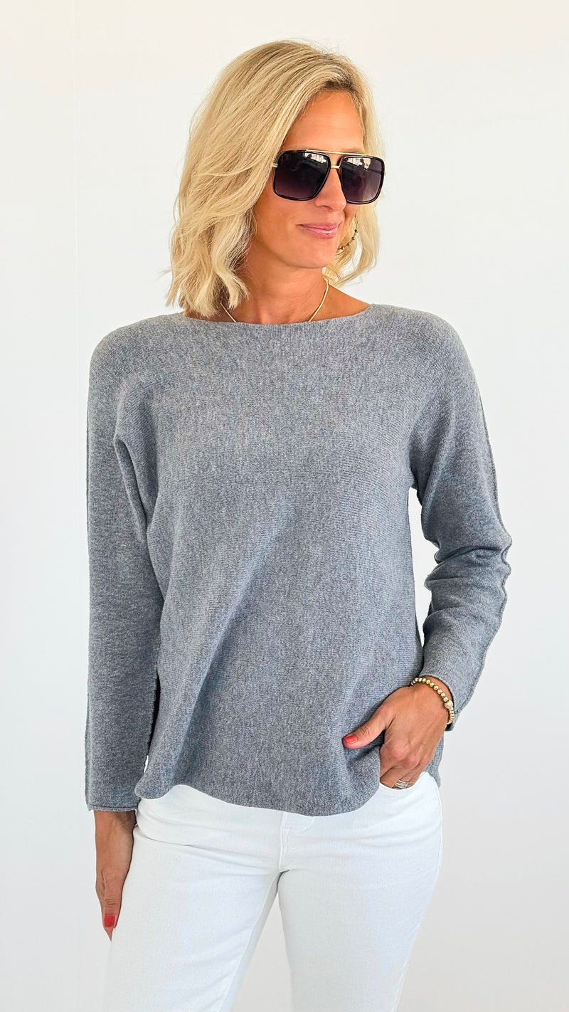 Soho Italian Boatneck Pullover - Dark Gray-140 Sweaters-Italianissimo-Coastal Bloom Boutique, find the trendiest versions of the popular styles and looks Located in Indialantic, FL