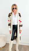 Striped Long Knitted Cardigan-Stone-150 Cardigans/Layers-Italianissimo-Coastal Bloom Boutique, find the trendiest versions of the popular styles and looks Located in Indialantic, FL