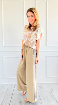 Striped Side Wide-Leg Pants - Mocha-170 Bottoms-Jodifl-Coastal Bloom Boutique, find the trendiest versions of the popular styles and looks Located in Indialantic, FL