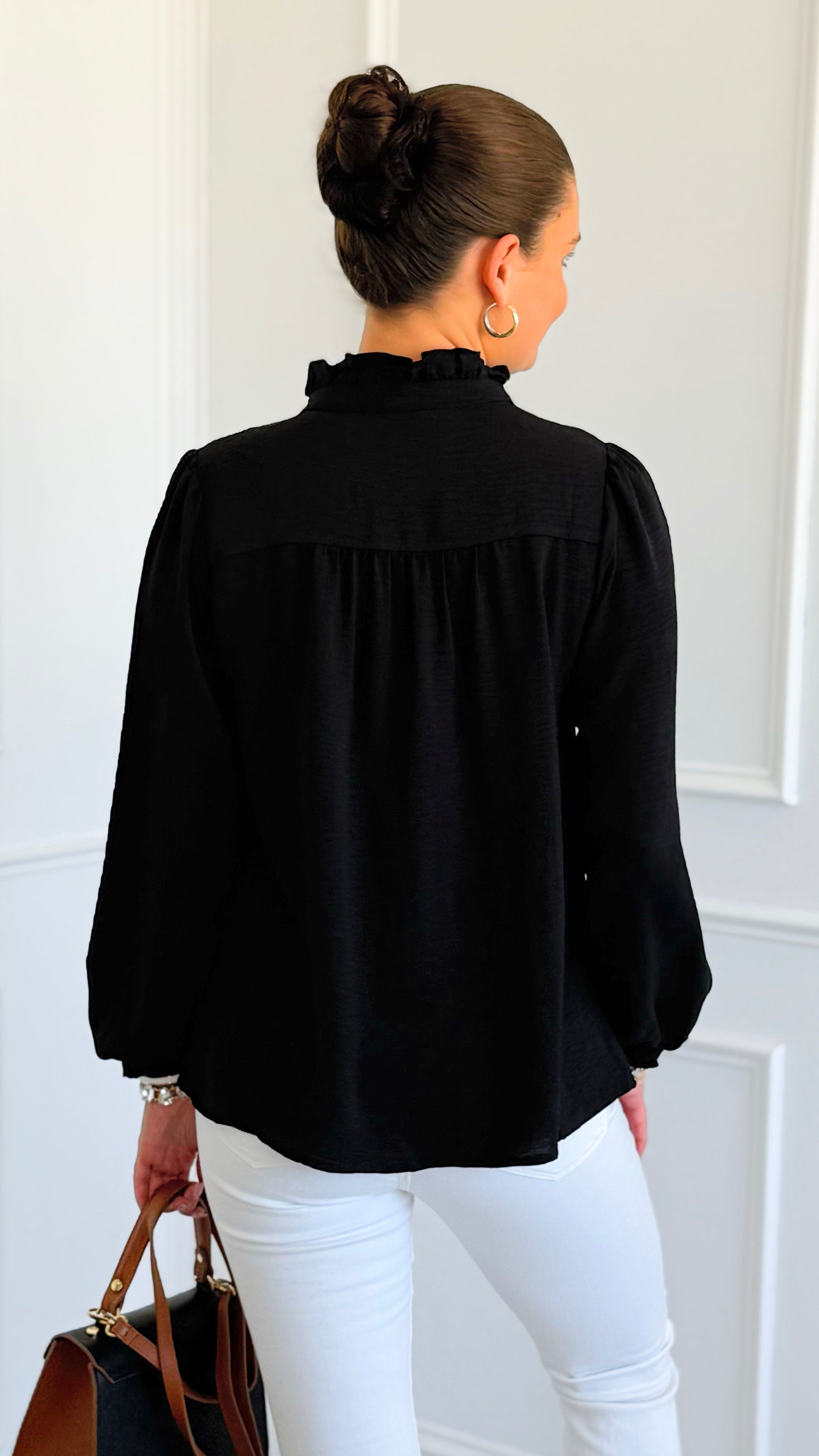 Victorian Muse Ruffle Top - Black-130 Long Sleeve Tops-JODIFL-Coastal Bloom Boutique, find the trendiest versions of the popular styles and looks Located in Indialantic, FL