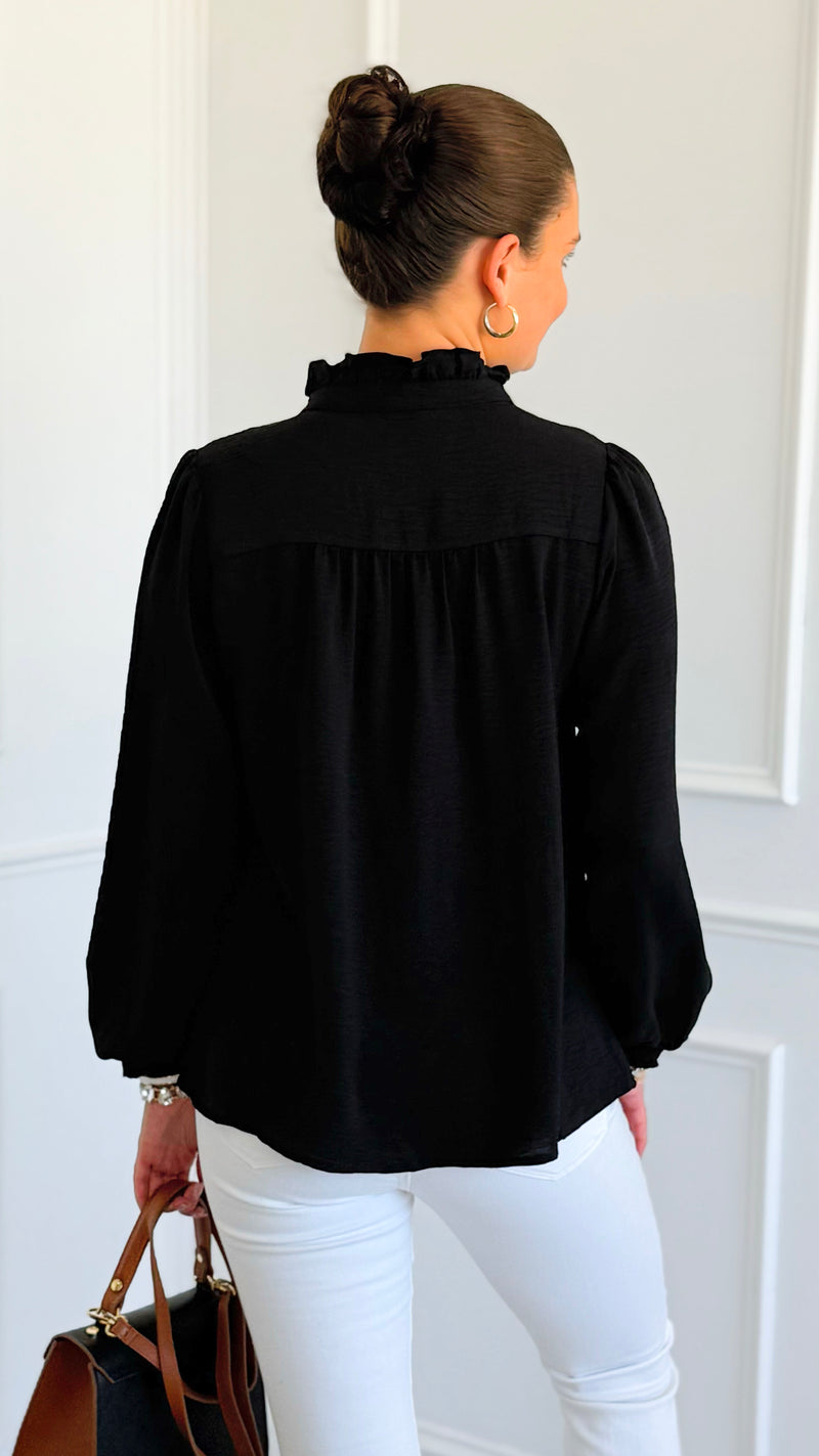 Victorian Muse Ruffle Top - Black-130 Long Sleeve Tops-JODIFL-Coastal Bloom Boutique, find the trendiest versions of the popular styles and looks Located in Indialantic, FL