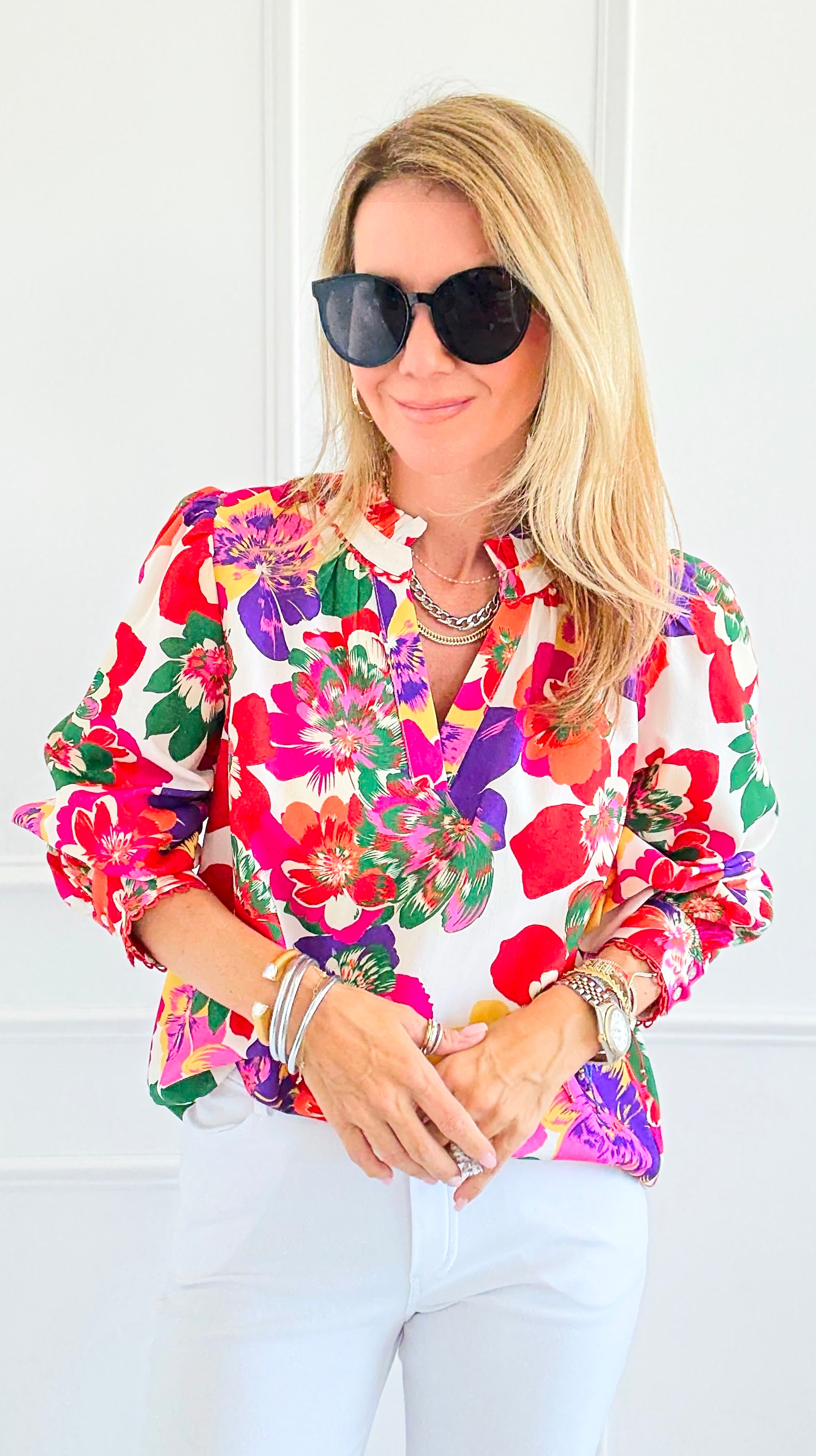 Palette Bloom Long Sleeve Blouse-110 Long Sleeve Tops-JODIFL-Coastal Bloom Boutique, find the trendiest versions of the popular styles and looks Located in Indialantic, FL