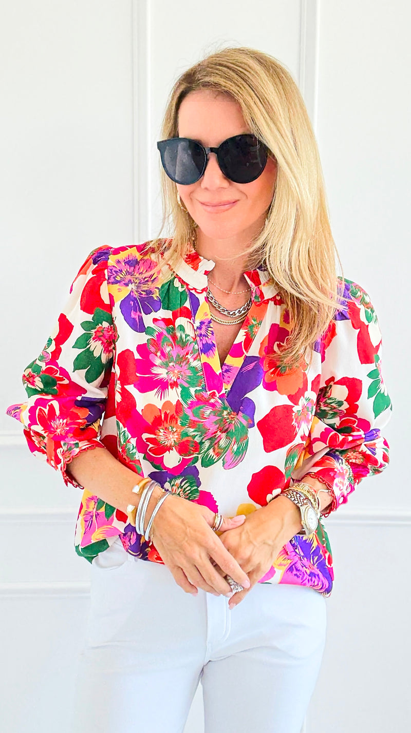 Palette Bloom Long Sleeve Blouse-110 Long Sleeve Tops-JODIFL-Coastal Bloom Boutique, find the trendiest versions of the popular styles and looks Located in Indialantic, FL