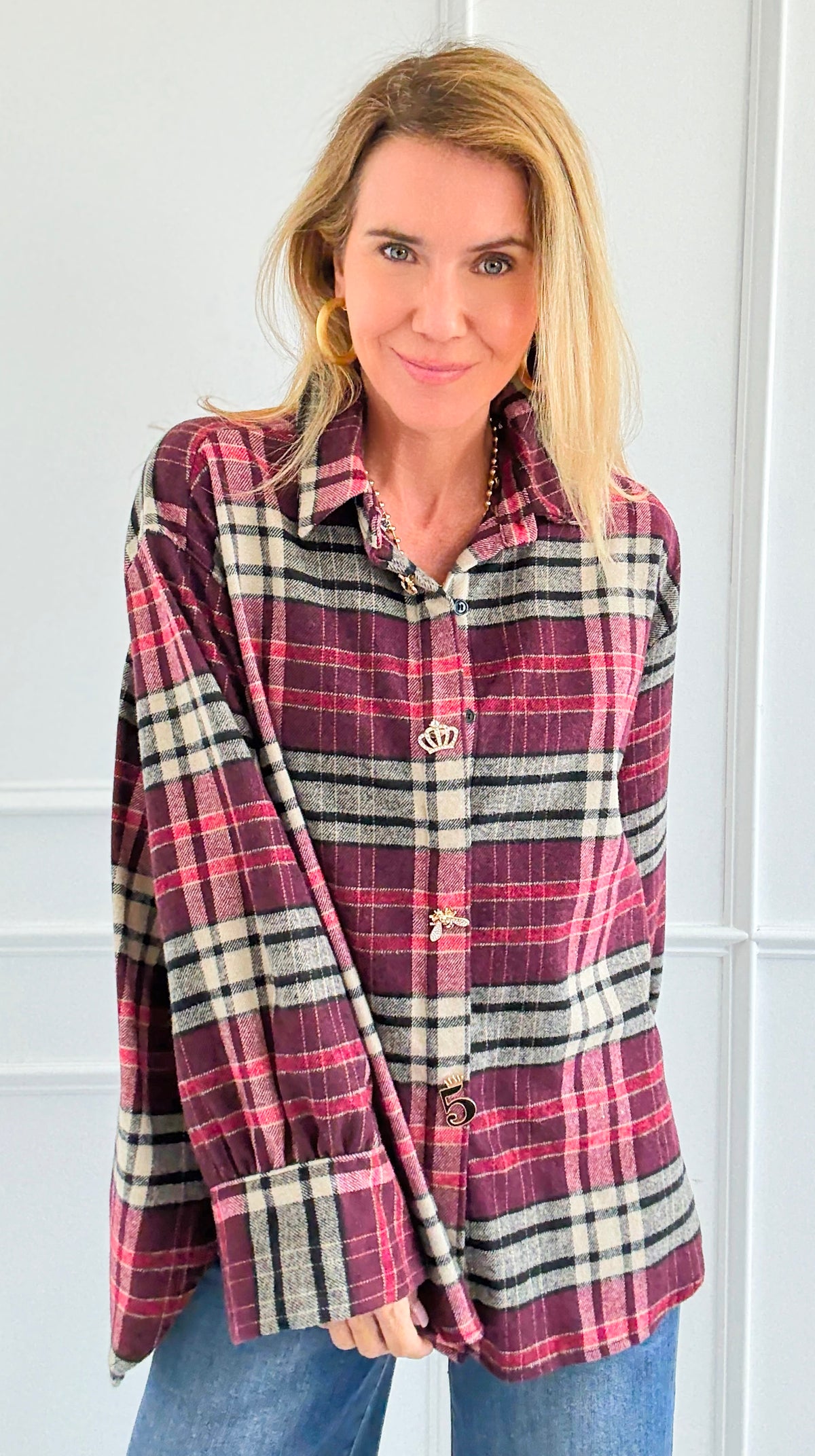 Pretty In Plaid Italian Top-110 Long Sleeve Tops-TATTOO Z-Coastal Bloom Boutique, find the trendiest versions of the popular styles and looks Located in Indialantic, FL
