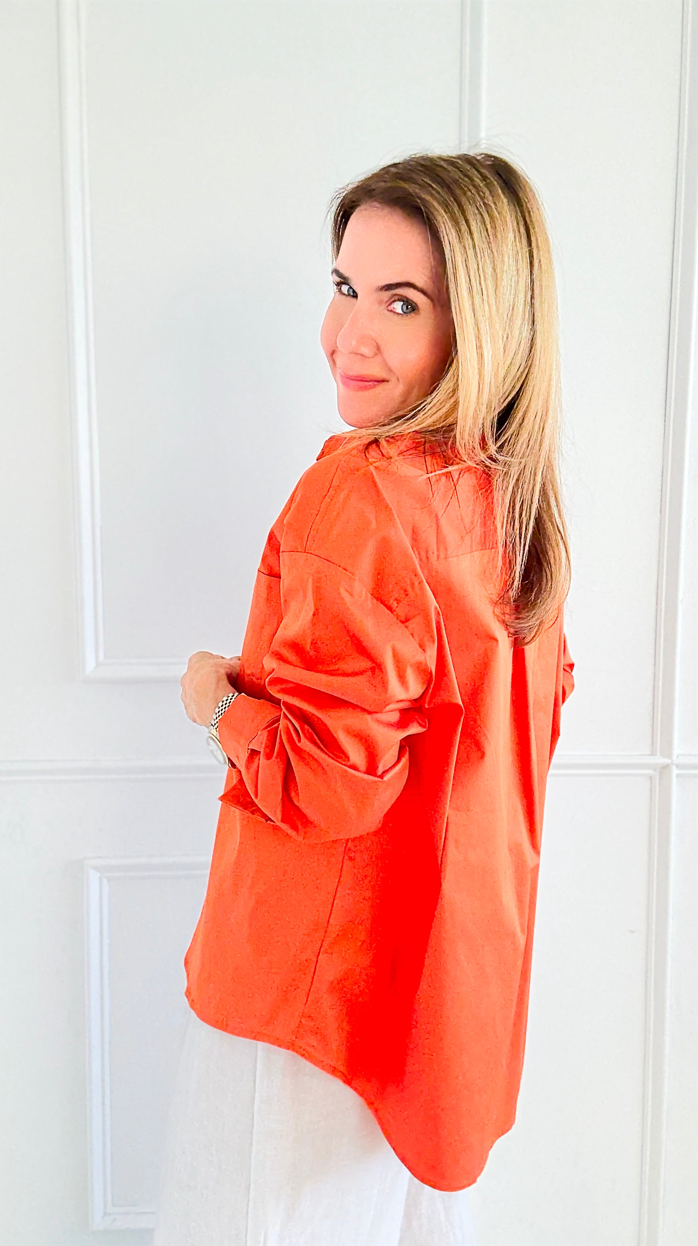 Power Move Pocket Italian Shirt- Orange-110 short Sleeve Top-IT UNIQ-Coastal Bloom Boutique, find the trendiest versions of the popular styles and looks Located in Indialantic, FL