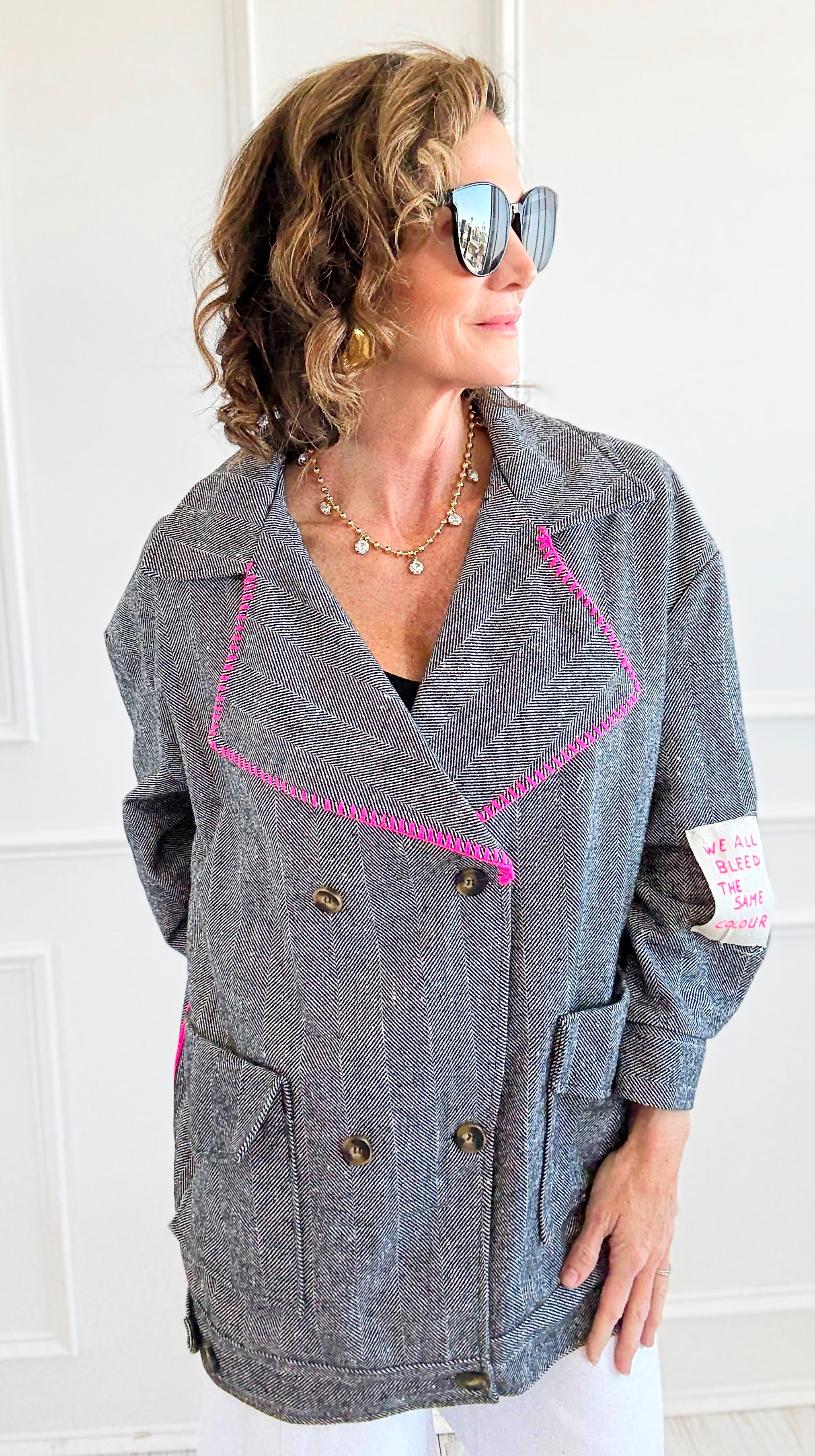 Bright Herringbone Star Italian Jacket-160 Jackets-AZUL MONACO-Coastal Bloom Boutique, find the trendiest versions of the popular styles and looks Located in Indialantic, FL