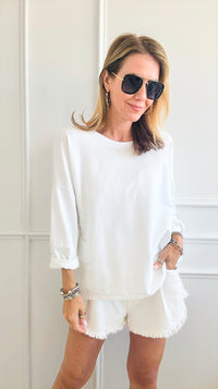 Upscale Comfort Italian Pullover - White-140 Sweaters-Italianissimo-Coastal Bloom Boutique, find the trendiest versions of the popular styles and looks Located in Indialantic, FL