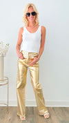 Metallic Foil Wide Leg Pants-170 Bottoms-Vibrant M.i.U-Coastal Bloom Boutique, find the trendiest versions of the popular styles and looks Located in Indialantic, FL