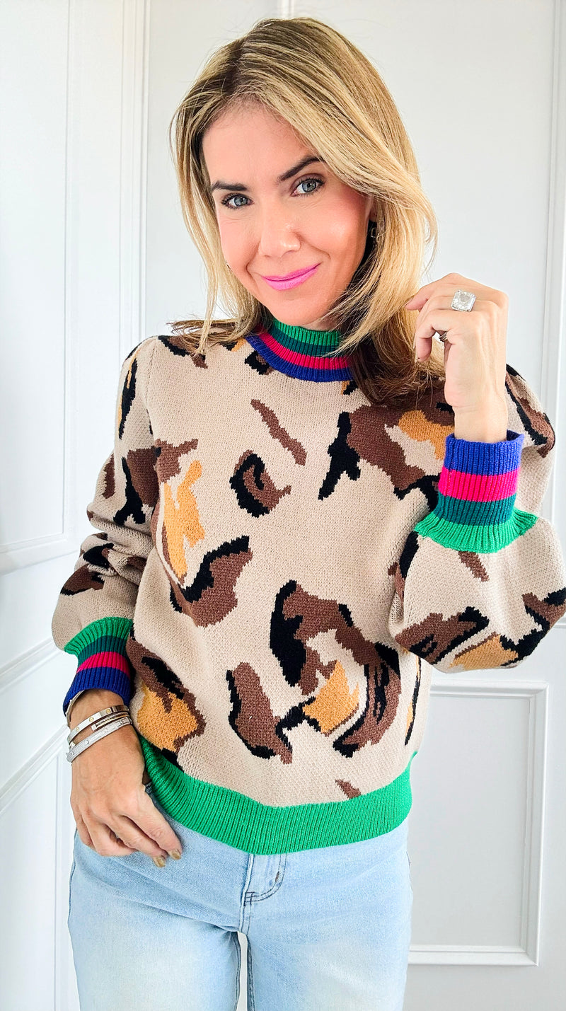 Spotted Colorblock Rib Sweater-140 Sweaters-THML-Coastal Bloom Boutique, find the trendiest versions of the popular styles and looks Located in Indialantic, FL