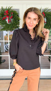 Florence Ruffle Blouse - Black-110 Short Sleeve Tops-GLAM-Coastal Bloom Boutique, find the trendiest versions of the popular styles and looks Located in Indialantic, FL