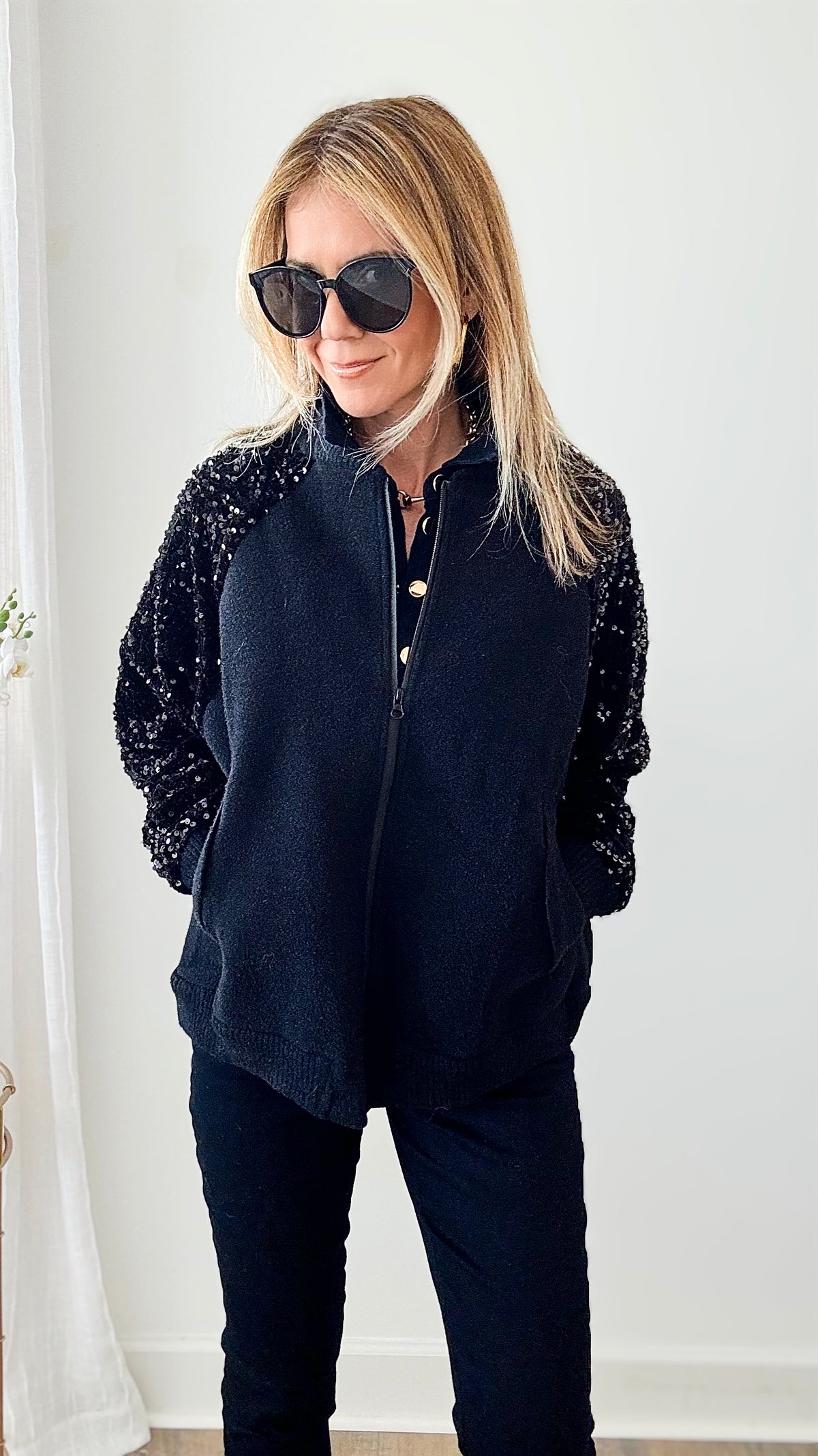 Best in Show Sequin Sleeve Jacket-160 Jackets-Joh Apparel-Coastal Bloom Boutique, find the trendiest versions of the popular styles and looks Located in Indialantic, FL