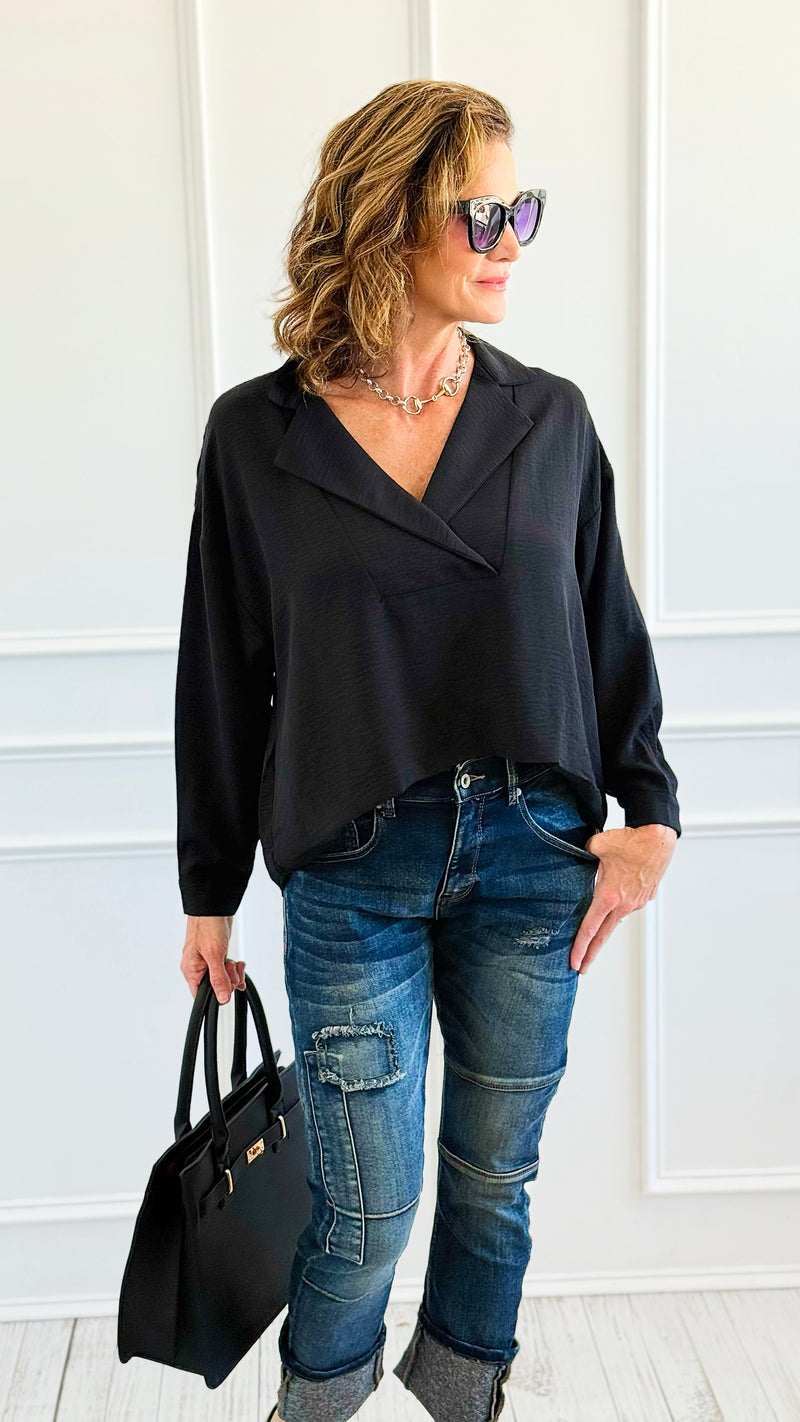 Textured Treasure Woven Top-Black-110 Long Sleeve Tops-LIME 'N' CHILI-Coastal Bloom Boutique, find the trendiest versions of the popular styles and looks Located in Indialantic, FL