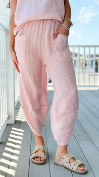 La Spezia Barrel Linen Italian Pant- Blush