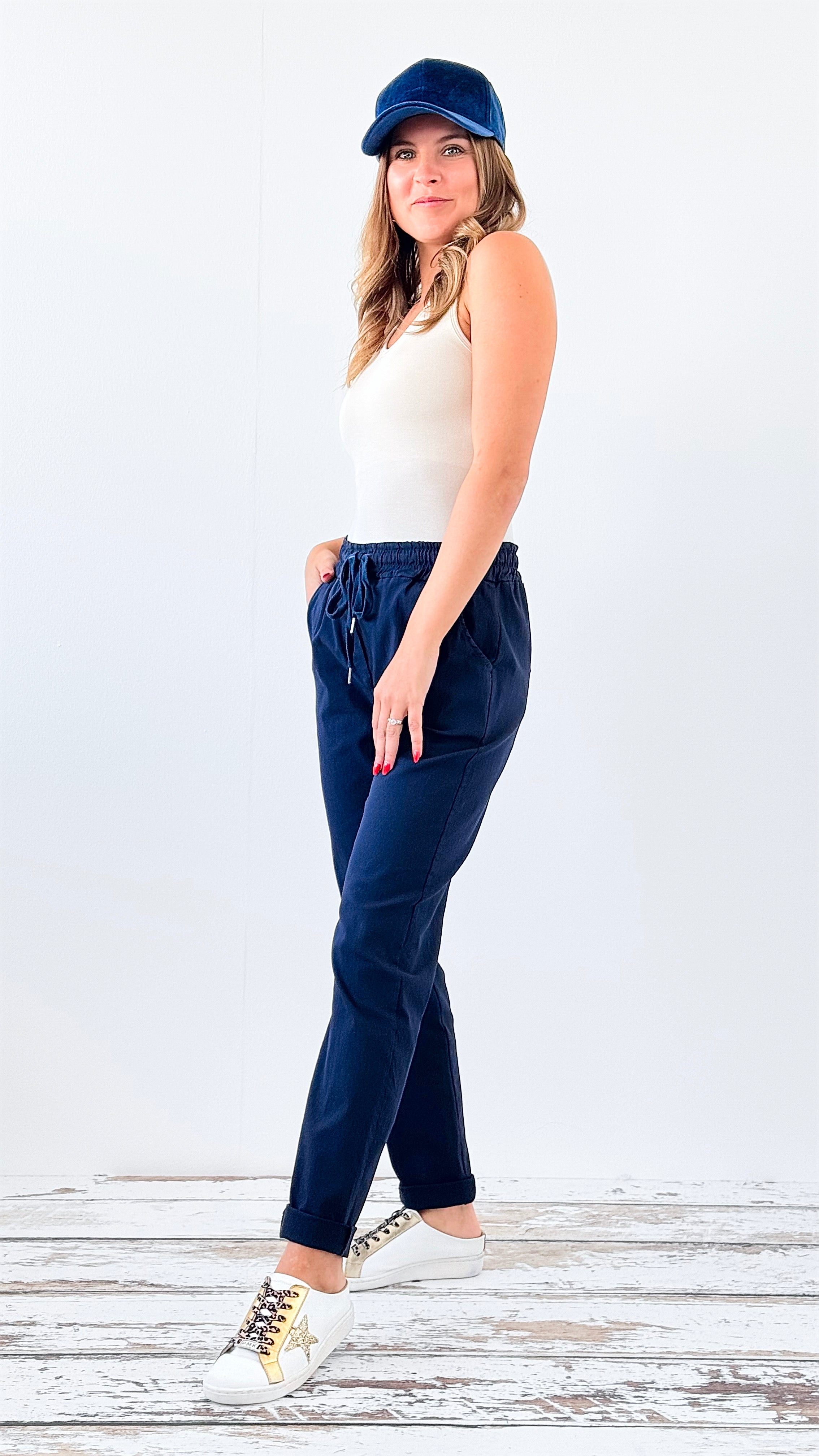 Spring Italian Jogger Pant - Navy-180 Joggers-Italianissimo-Coastal Bloom Boutique, find the trendiest versions of the popular styles and looks Located in Indialantic, FL