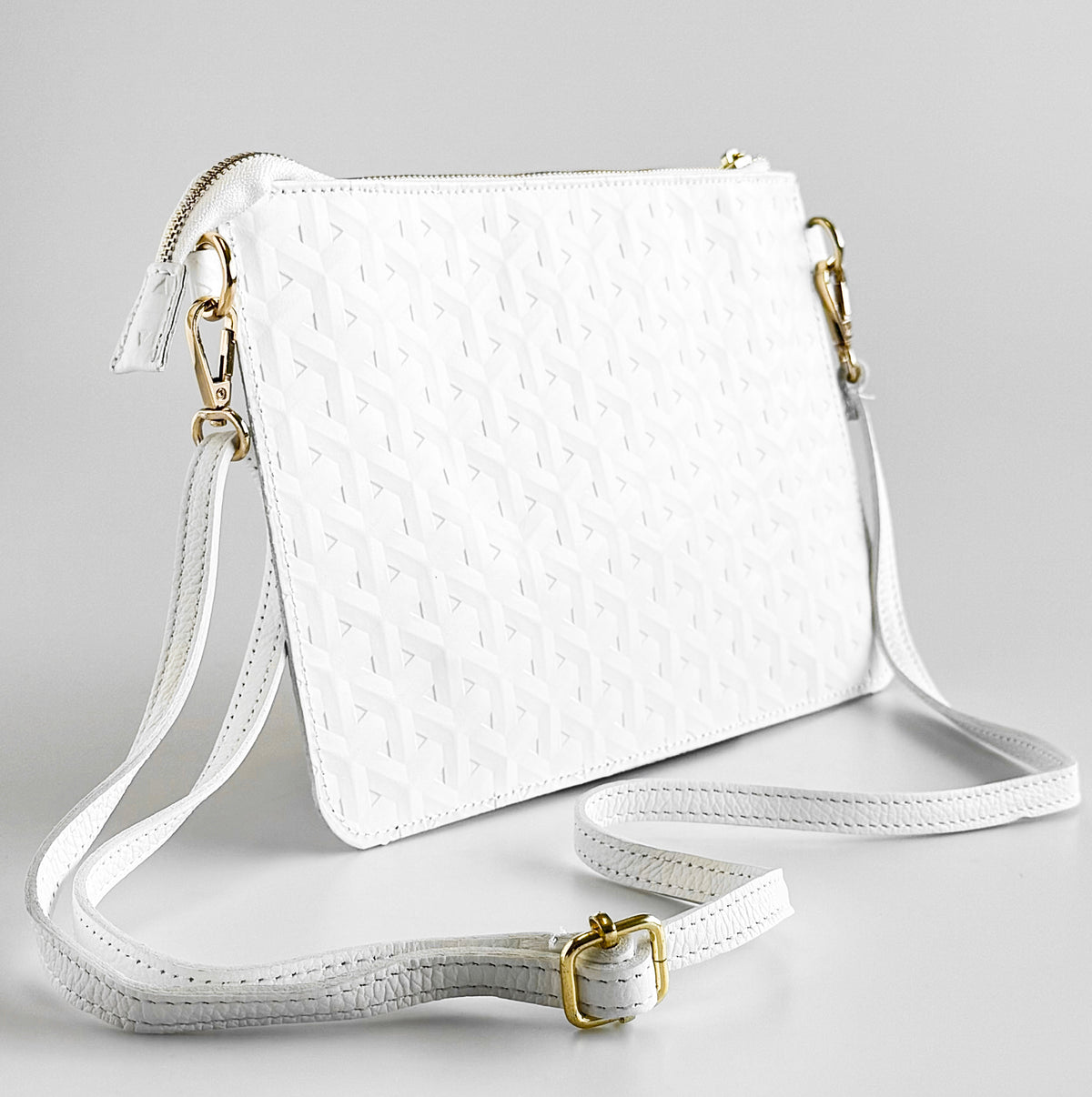 Italian Textured Leather Zip Clutch-White-240 Bags-DEDA LEATHER-Coastal Bloom Boutique, find the trendiest versions of the popular styles and looks Located in Indialantic, FL