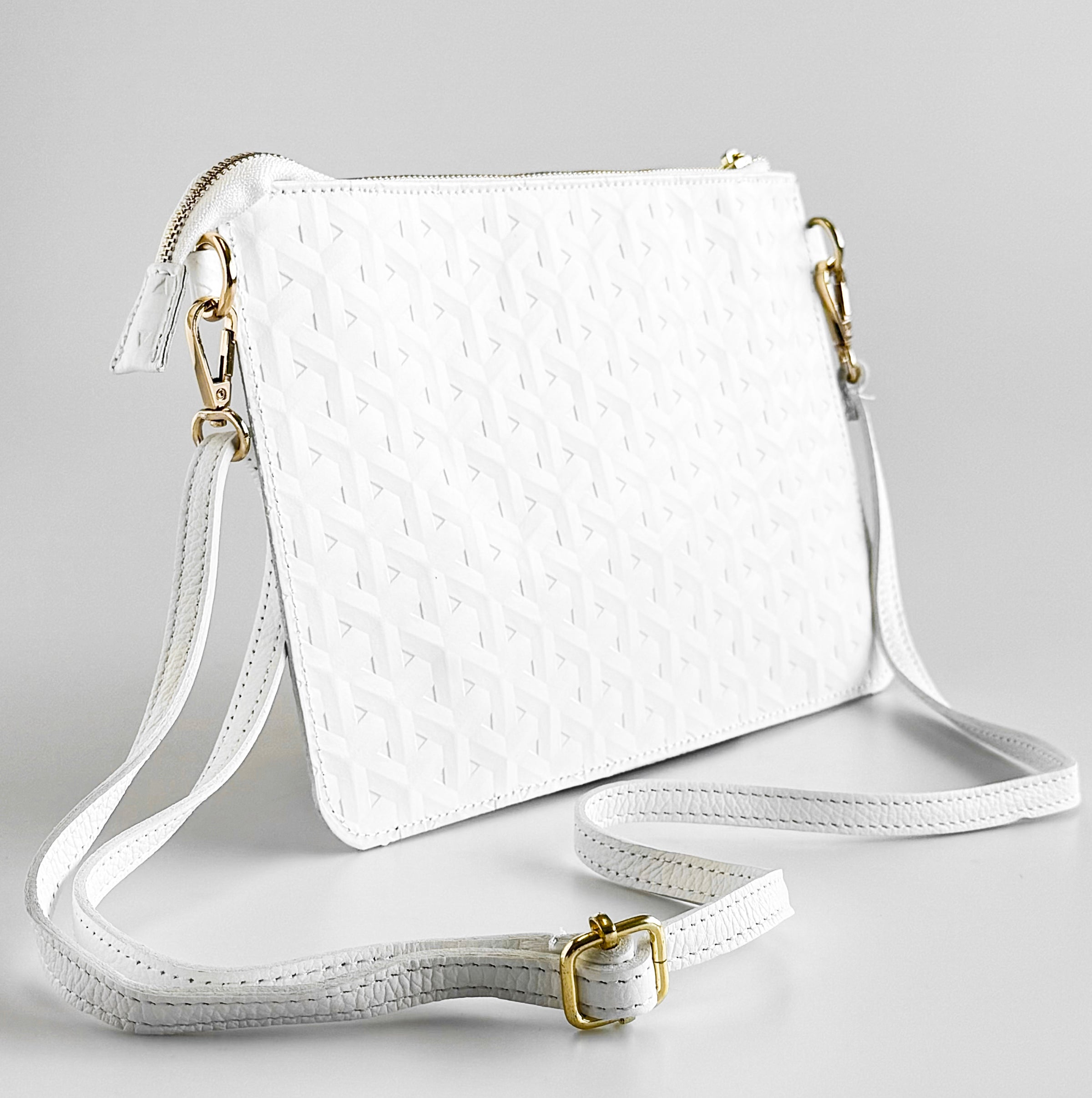 Italian Textured Leather Zip Clutch-White-240 Bags-DEDA LEATHER-Coastal Bloom Boutique, find the trendiest versions of the popular styles and looks Located in Indialantic, FL