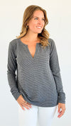 Melange Baby Waffle Long Sleeve Top - Grey-130 Long Sleeve Tops-Zenana-Coastal Bloom Boutique, find the trendiest versions of the popular styles and looks Located in Indialantic, FL