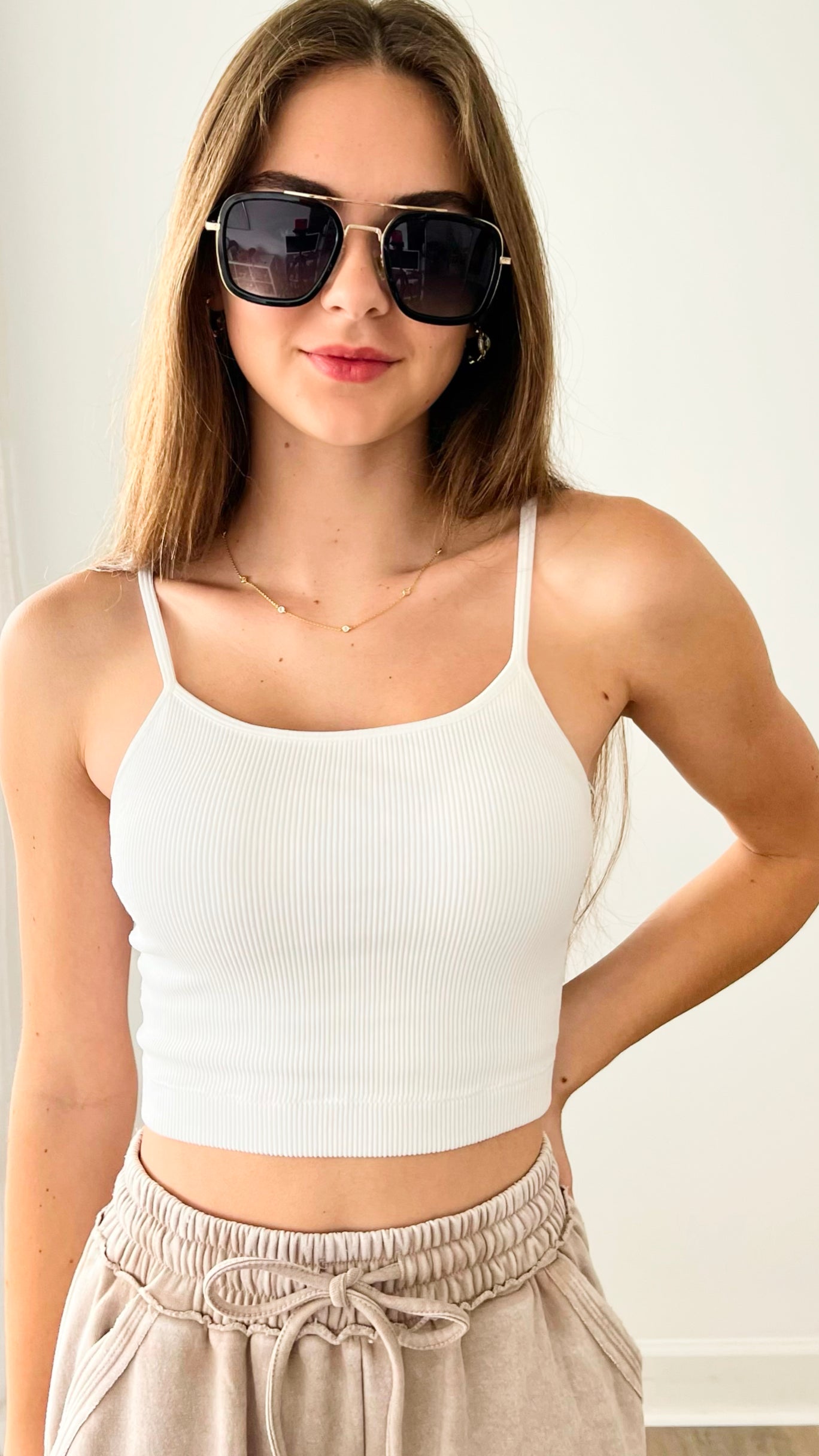 Ubique Cropped Cami - White-220 Intimates-Zenana-Coastal Bloom Boutique, find the trendiest versions of the popular styles and looks Located in Indialantic, FL