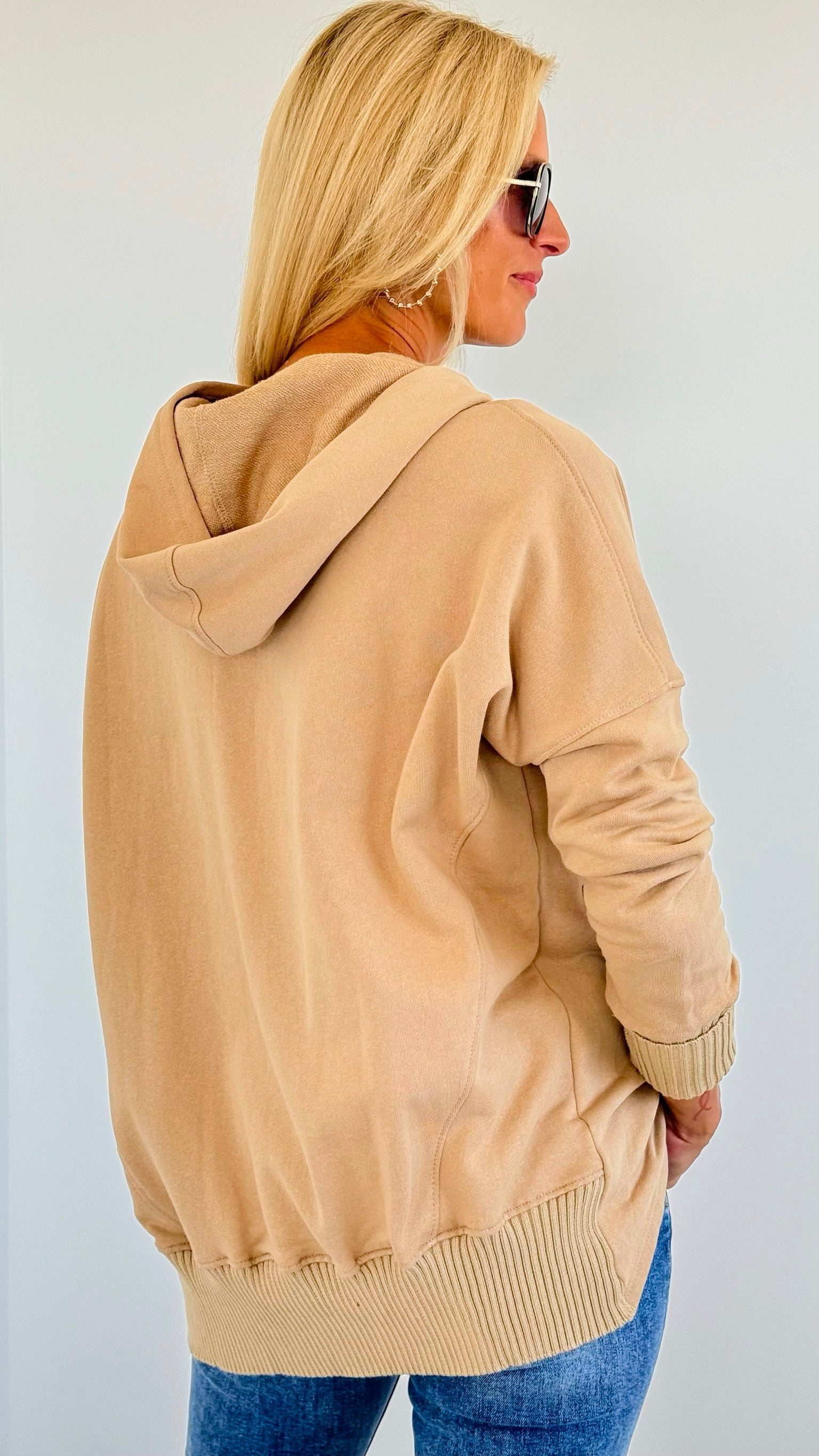 French Terry Buttoned Down Hoodie - Taupe-130 Long Sleeve Tops-BucketList-Coastal Bloom Boutique, find the trendiest versions of the popular styles and looks Located in Indialantic, FL