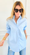 Sophia Ruffled Italian Shirt- Sky Blue-110 Long Sleeve Tops-TATTOO Z-Coastal Bloom Boutique, find the trendiest versions of the popular styles and looks Located in Indialantic, FL