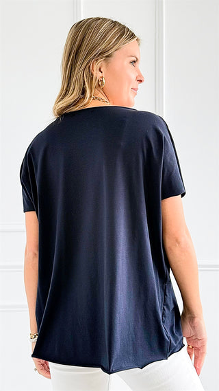 Easy Breezy Italian tee - Navy-110 Short Sleeve Tops-Italianissimo-Coastal Bloom Boutique, find the trendiest versions of the popular styles and looks Located in Indialantic, FL