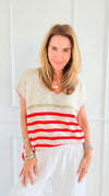Sailor Stripe Italian Vest- Red-100 Sleeveless Tops-LY PARIS-Coastal Bloom Boutique, find the trendiest versions of the popular styles and looks Located in Indialantic, FL