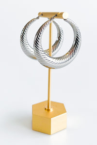 Stainless Steel Large Textured Hoop Earrings-230 Jewelry-Wona Trading-Coastal Bloom Boutique, find the trendiest versions of the popular styles and looks Located in Indialantic, FL