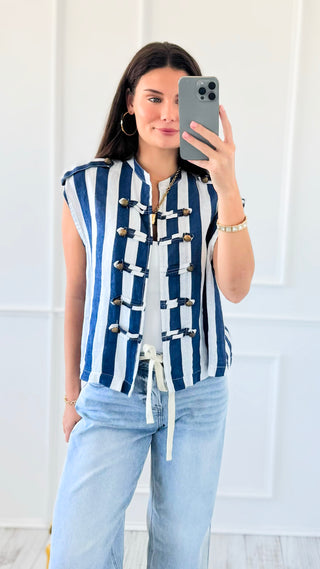 Amalfi Harbor Italian Linen Vest- Navy