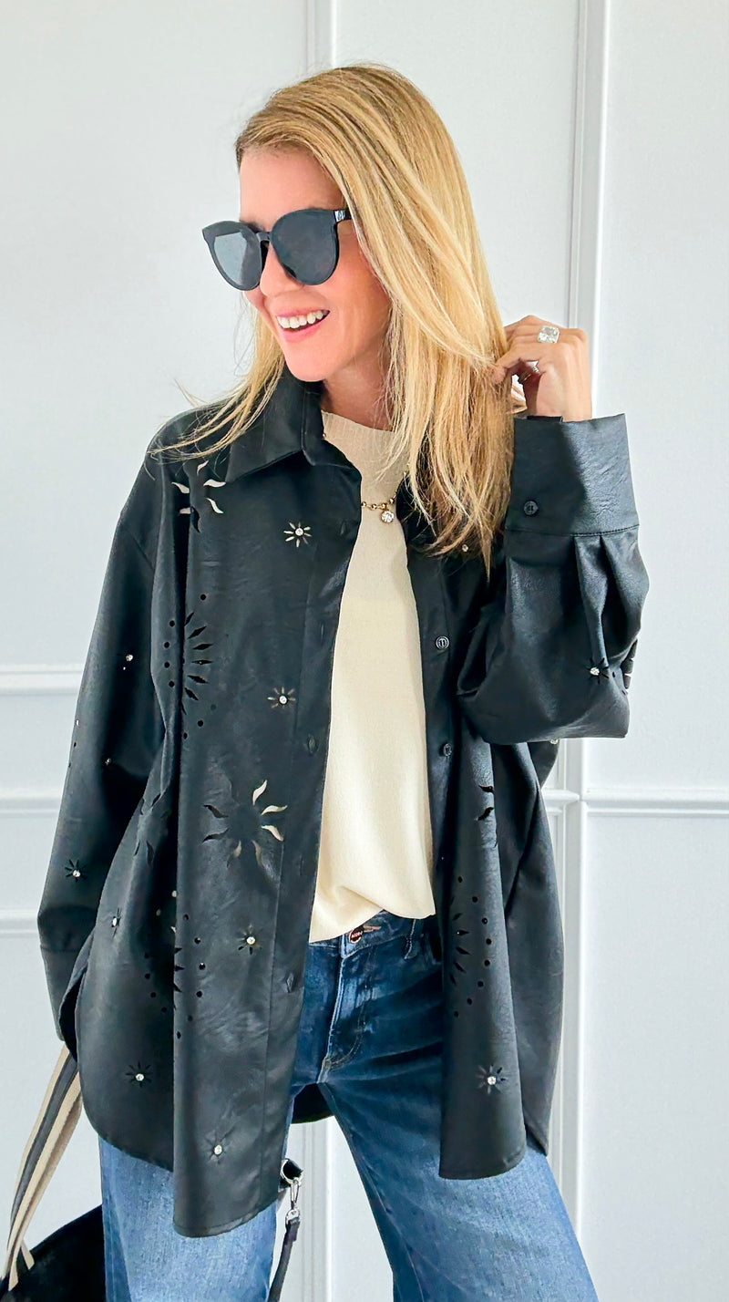 Ember Etch Italian Faux Leather Top-110 Long Sleeve Tops-TATTOO Z-Coastal Bloom Boutique, find the trendiest versions of the popular styles and looks Located in Indialantic, FL