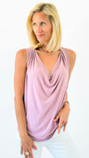 Draped Cowl Neck Top - Mauve-100 Sleeveless Tops-Ariella-Coastal Bloom Boutique, find the trendiest versions of the popular styles and looks Located in Indialantic, FL