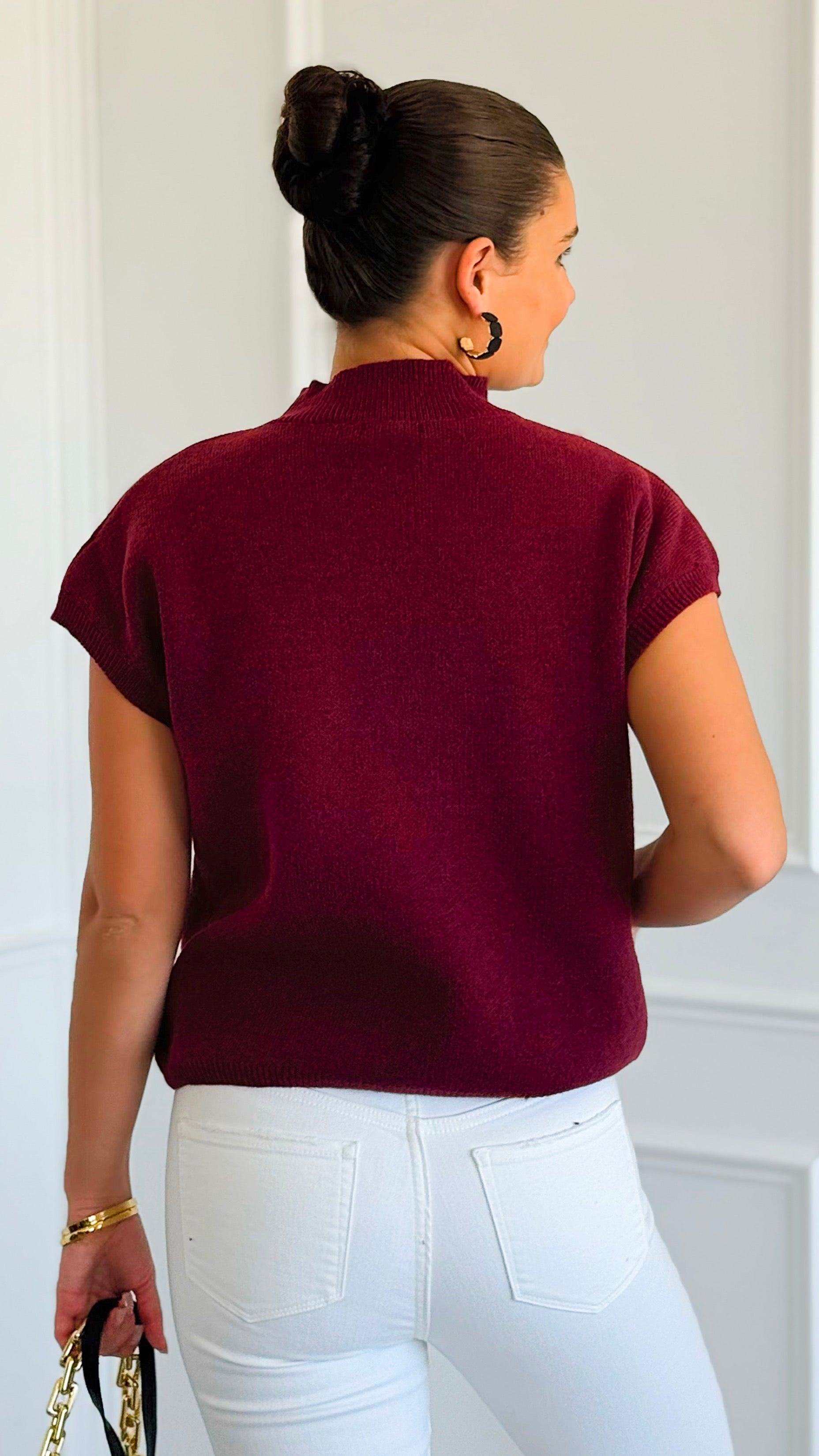 Floral Trim Knit Sleeveless Sweater - Burgundy-140 Sweaters-Blu Pepper-Coastal Bloom Boutique, find the trendiest versions of the popular styles and looks Located in Indialantic, FL