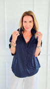 Power Move Pocket Italian Shirt- Navy-110 short Sleeve Top-IT UNIQ-Coastal Bloom Boutique, find the trendiest versions of the popular styles and looks Located in Indialantic, FL