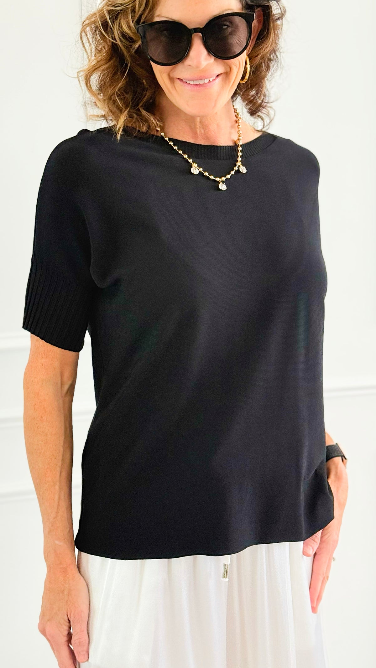Day To Night Italian Top- Black-110 Short Sleeve Tops-Aute-Coastal Bloom Boutique, find the trendiest versions of the popular styles and looks Located in Indialantic, FL
