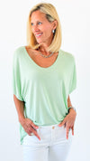 Relaxed Recoleta Lurex Trim Short Sleeve Italian Top- Light Green-110 short Sleeve Top-Italianissimo-Coastal Bloom Boutique, find the trendiest versions of the popular styles and looks Located in Indialantic, FL
