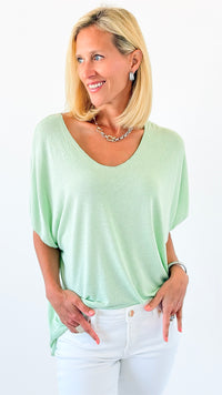 Relaxed Recoleta Lurex Trim Short Sleeve Italian Top- Light Green-110 short Sleeve Top-Italianissimo-Coastal Bloom Boutique, find the trendiest versions of the popular styles and looks Located in Indialantic, FL