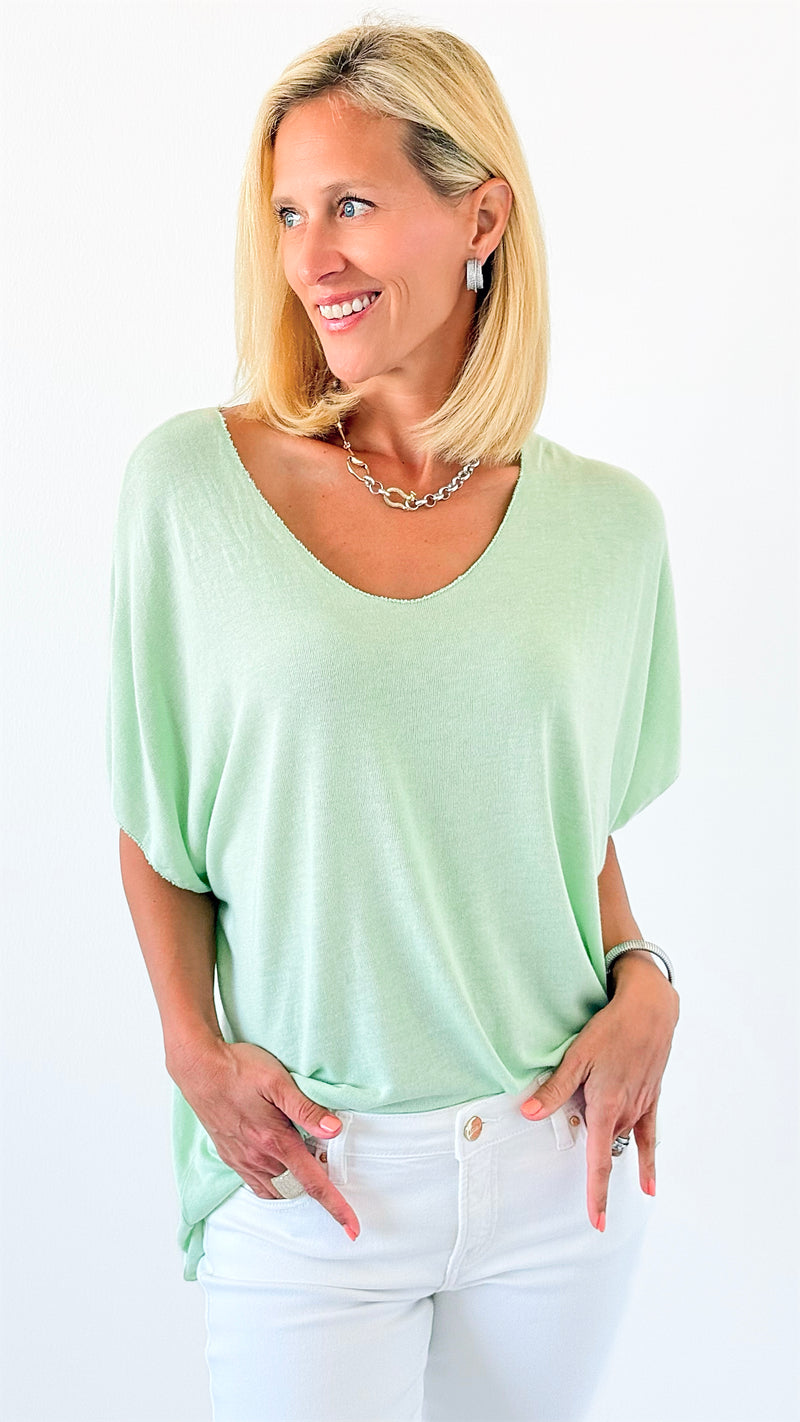 Relaxed Recoleta Lurex Trim Short Sleeve Italian Top- Light Green-110 short Sleeve Top-Italianissimo-Coastal Bloom Boutique, find the trendiest versions of the popular styles and looks Located in Indialantic, FL